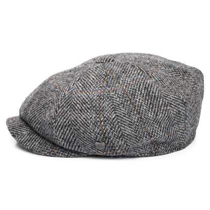 Gorra Newsboy redonda Carloway de Harris Tweed diseño de espiga de Failsworth - Gris-Negro