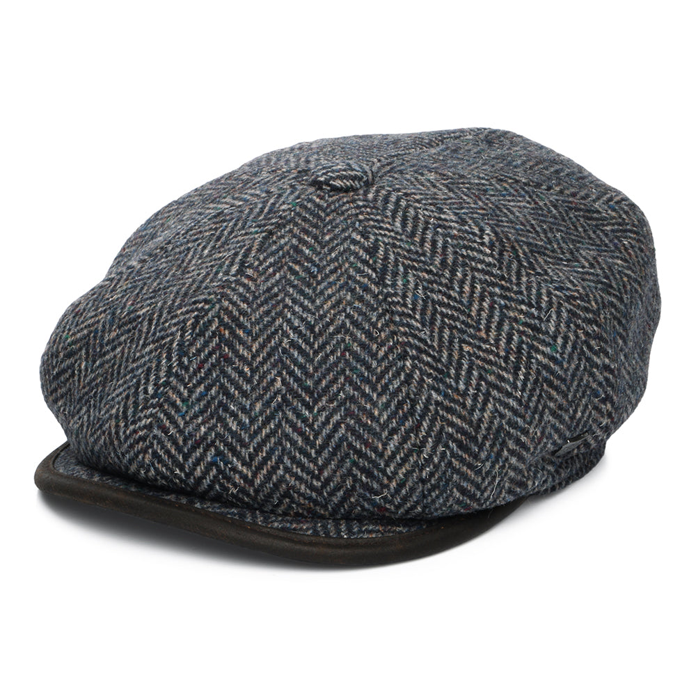 Gorra Newsboy redonda Shelby de lana británica diseño de espiga de Failsworth - Azul Marino