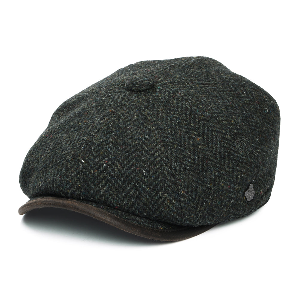Gorra Newsboy redonda Shelby de lana británica diseño de espiga de Failsworth - Bosque