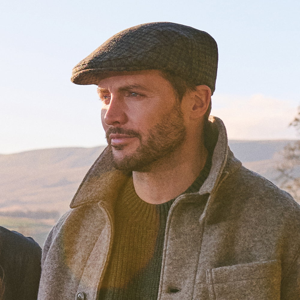 Gorra plana County de mezcla de lana pata de gallo de Failsworth - Verde Musgo-Azul Marino