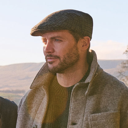 Gorra plana County de mezcla de lana pata de gallo de Failsworth - Verde Musgo-Azul Marino