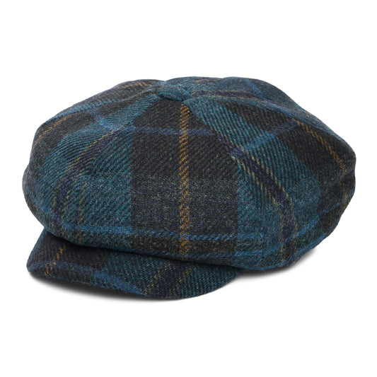 Gorra Newsboy redonda de lana británica Tela escocesa de Failsworth - Azul Turquesa-Multi