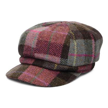 Gorra Baker Boy Gabby de Harris Tweed de Failsworth - Rosa-Verde Musgo