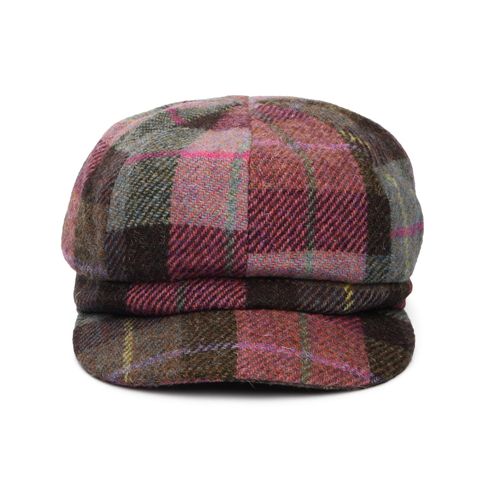 Gorra Baker Boy Gabby de Harris Tweed de Failsworth - Rosa-Verde Musgo