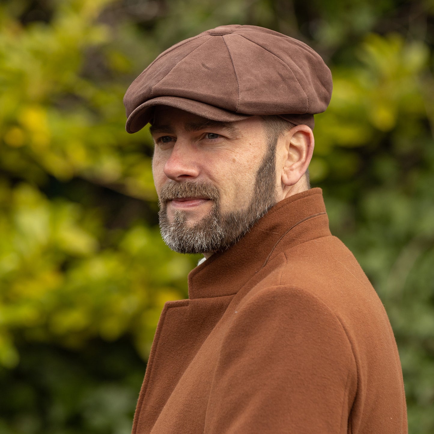 Gorra Newsboy redonda Gatsby de gamuza de Denton - Marrón Oscuro