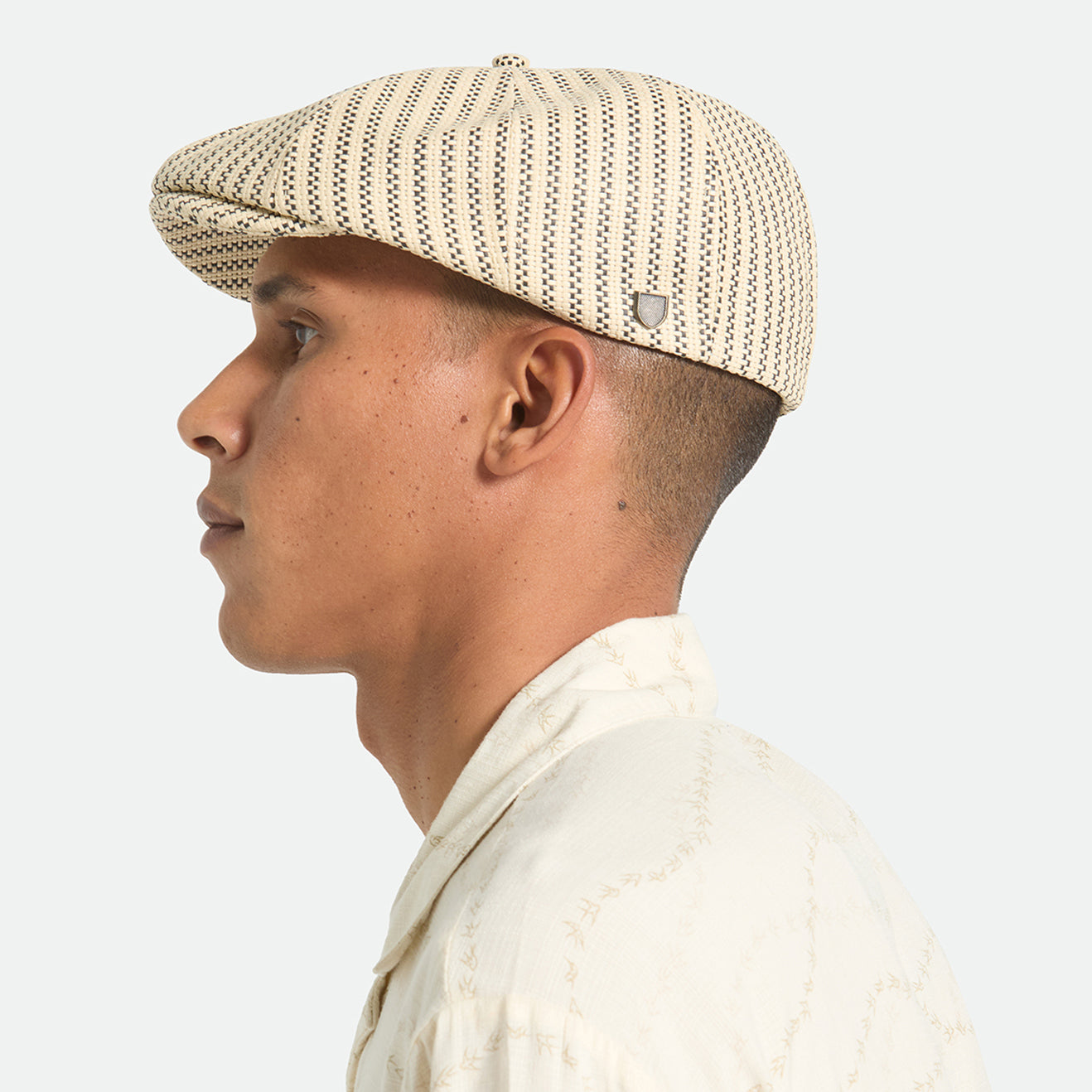 Gorra Newsboy redonda Brood ligera de paja de Brixton - Natural-Negro