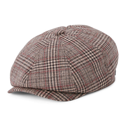 Gorra Newsboy redonda Brood a cuadros de Brixton - Marrón-Beige Arena-Rojo