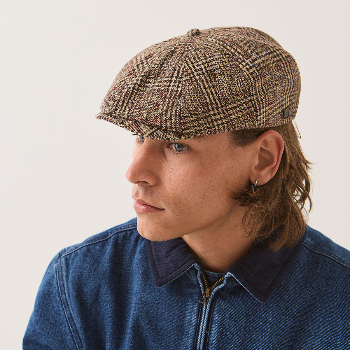 Gorra Newsboy redonda Brood a cuadros de Brixton - Marrón-Beige Arena-Rojo