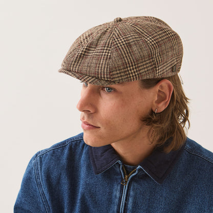 Gorra Newsboy redonda Brood a cuadros de Brixton - Marrón-Beige Arena-Rojo