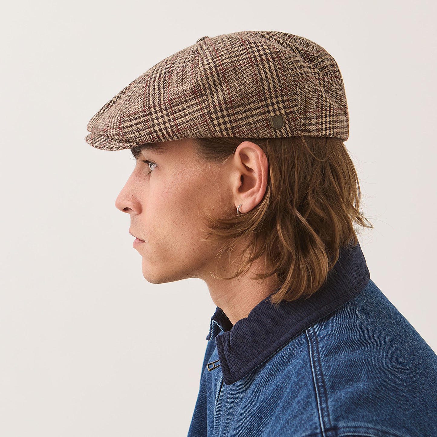 Gorra Newsboy redonda Brood a cuadros de Brixton - Marrón-Beige Arena-Rojo
