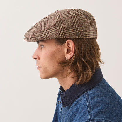 Gorra Newsboy redonda Brood a cuadros de Brixton - Marrón-Beige Arena-Rojo