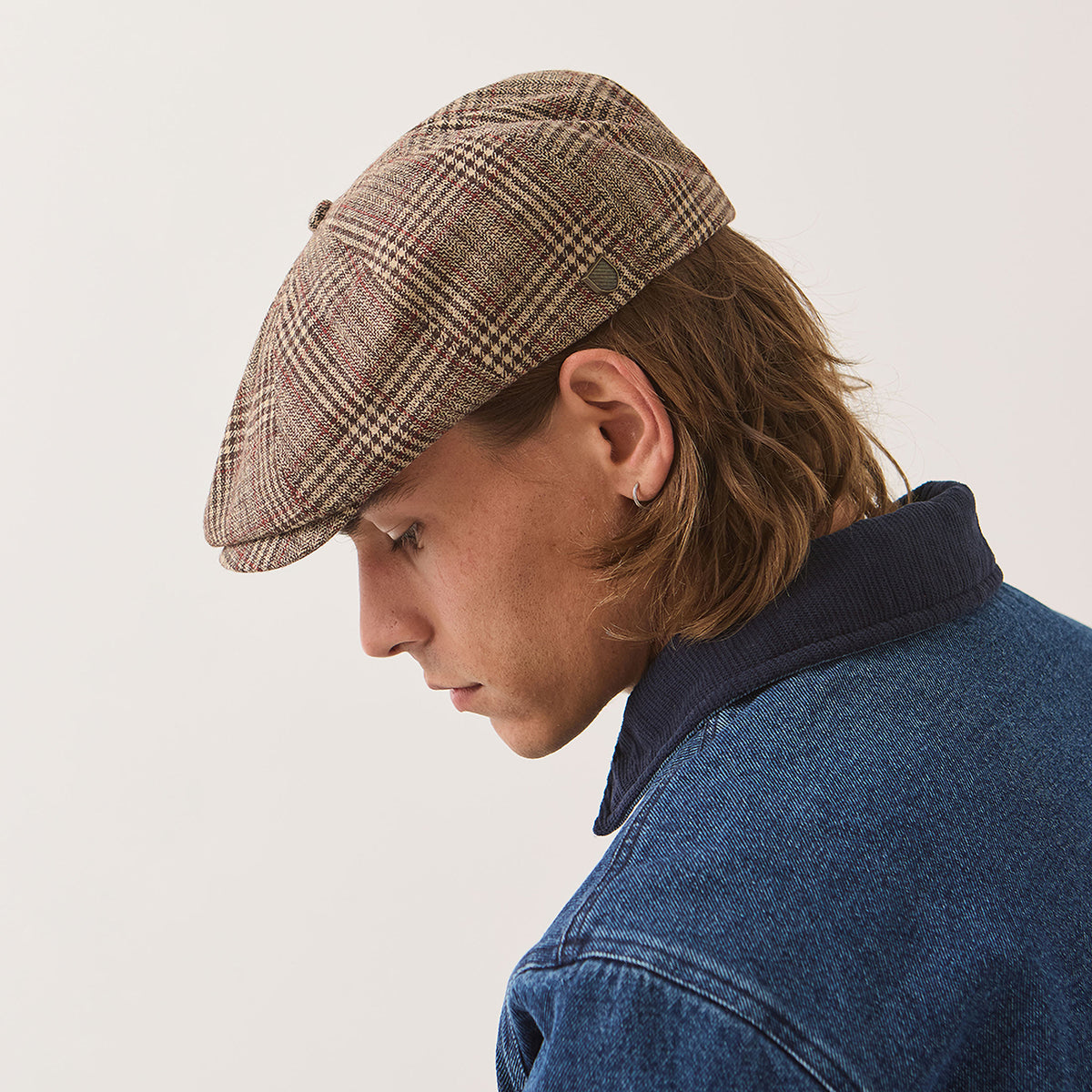 Gorra Newsboy redonda Brood a cuadros de Brixton - Marrón-Beige Arena-Rojo