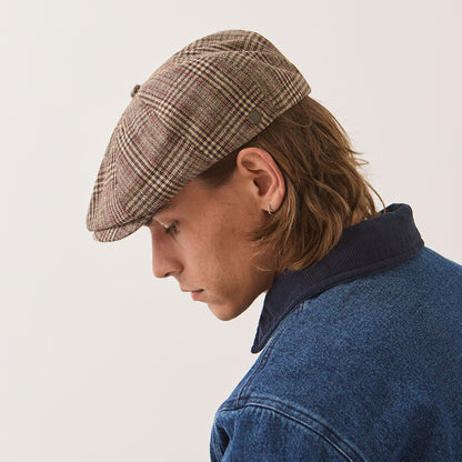 Gorra Newsboy redonda Brood a cuadros de Brixton - Marrón-Beige Arena-Rojo
