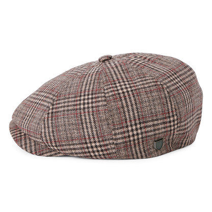 Gorra Newsboy redonda Brood a cuadros de Brixton - Marrón-Beige Arena-Rojo