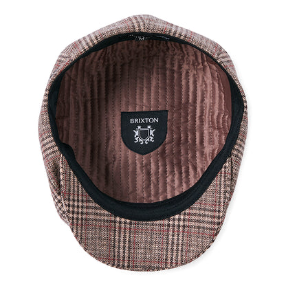 Gorra Newsboy redonda Brood a cuadros de Brixton - Marrón-Beige Arena-Rojo