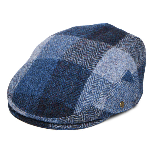 Gorra plana Stornoway de Harris Tweed de parches de Failsworth - Azul Intenso