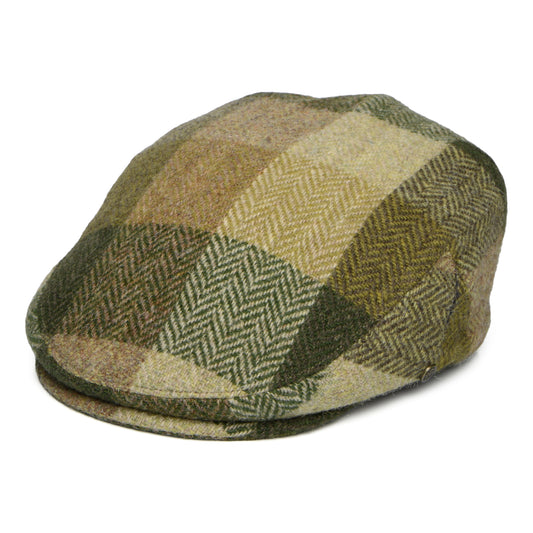 Gorra plana Stornoway de Harris Tweed de parches de Failsworth - Verde Musgo