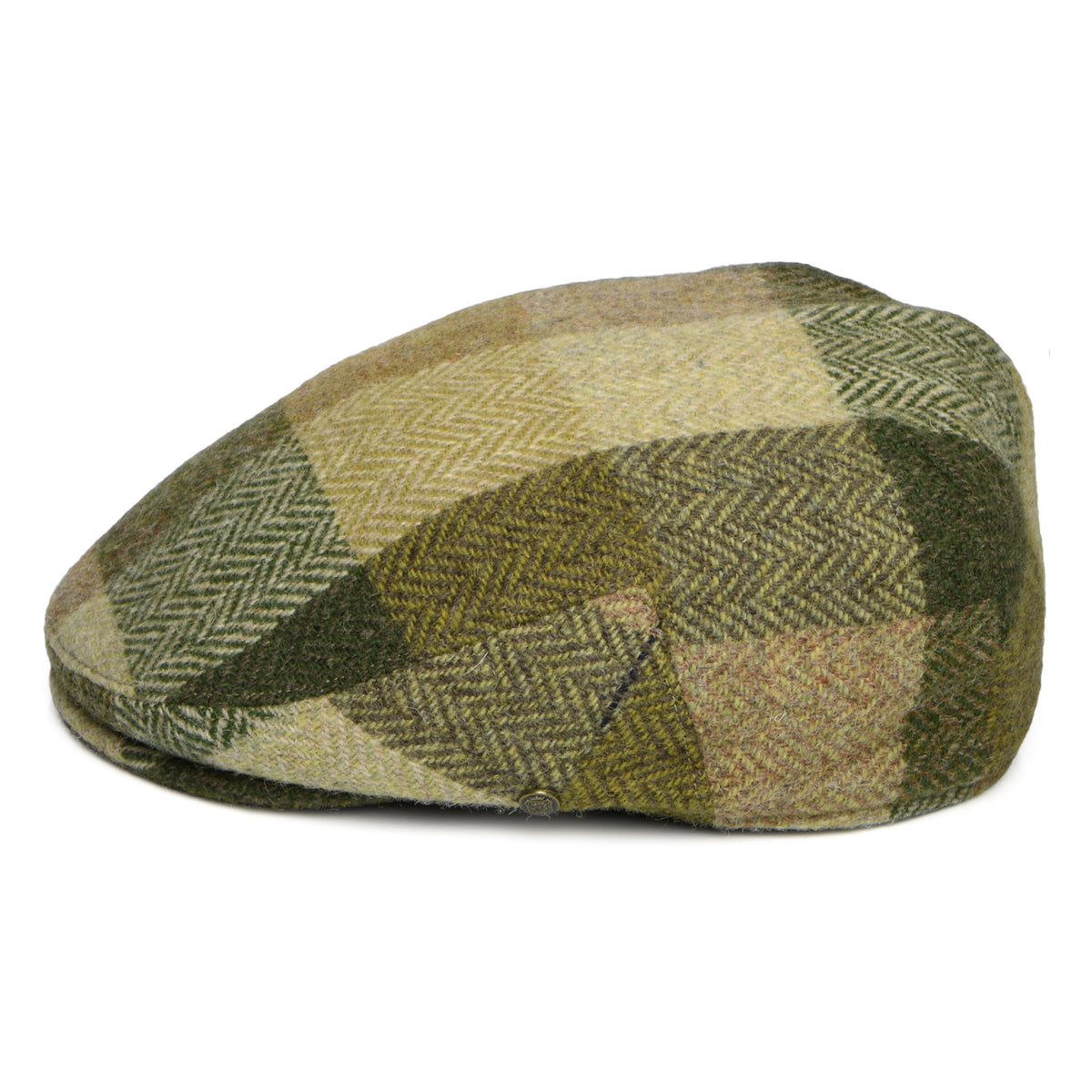 Gorra plana Stornoway de Harris Tweed de parches de Failsworth - Verde Musgo