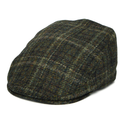 Gorra plana Oban de Harris Tweed a cuadros con orejeras de Failsworth - Verde Musgo Oscuro
