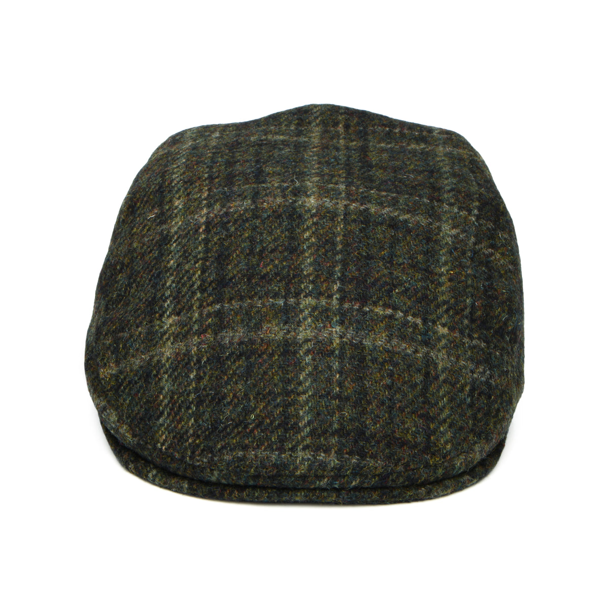 Gorra plana Oban de Harris Tweed a cuadros con orejeras de Failsworth - Verde Musgo Oscuro
