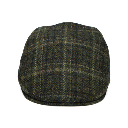 Gorra plana Oban de Harris Tweed a cuadros con orejeras de Failsworth - Verde Musgo Oscuro