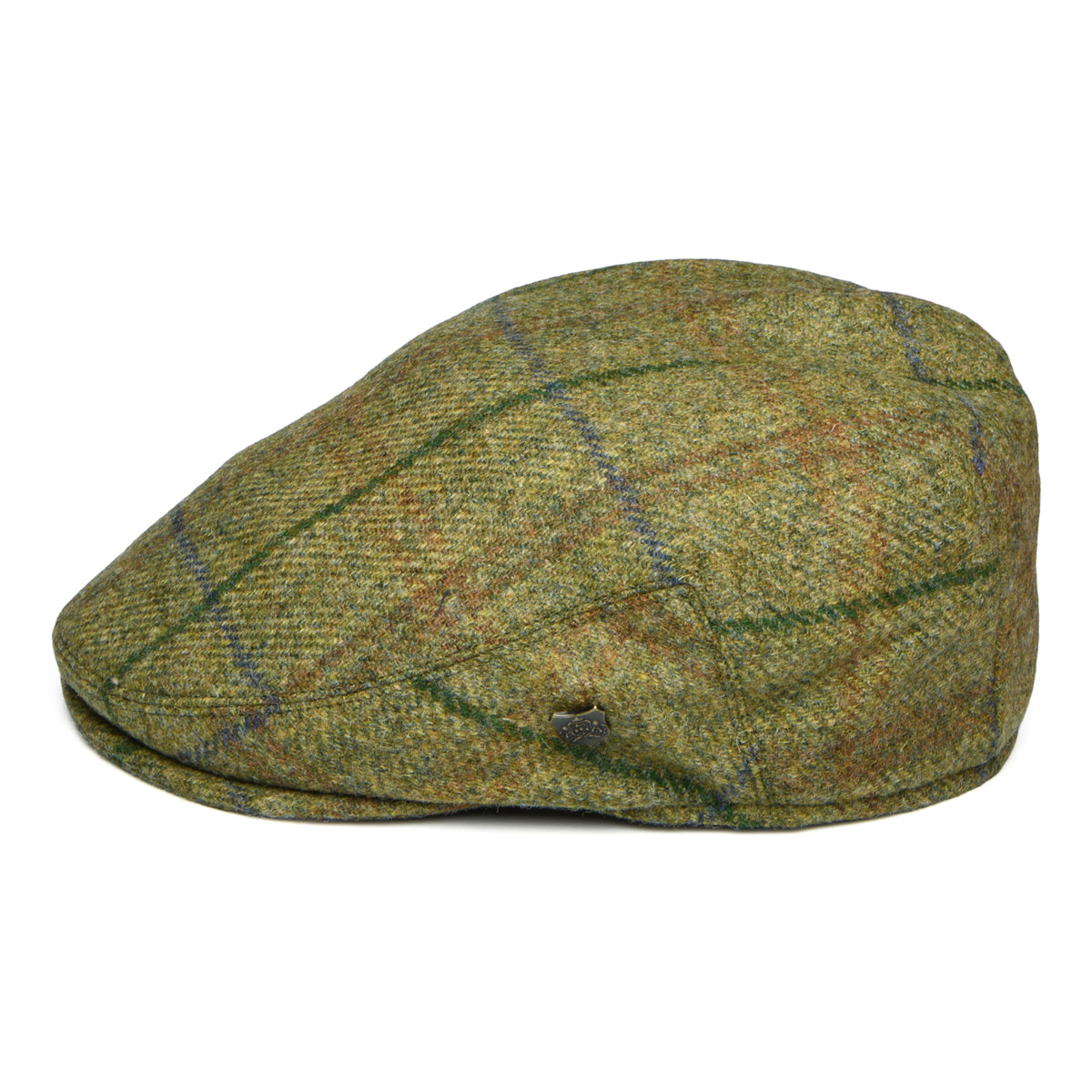 Gorra plana Newbury repelente al agua de lana británica a cuadros de Failsworth - Verde Musgo-Multi