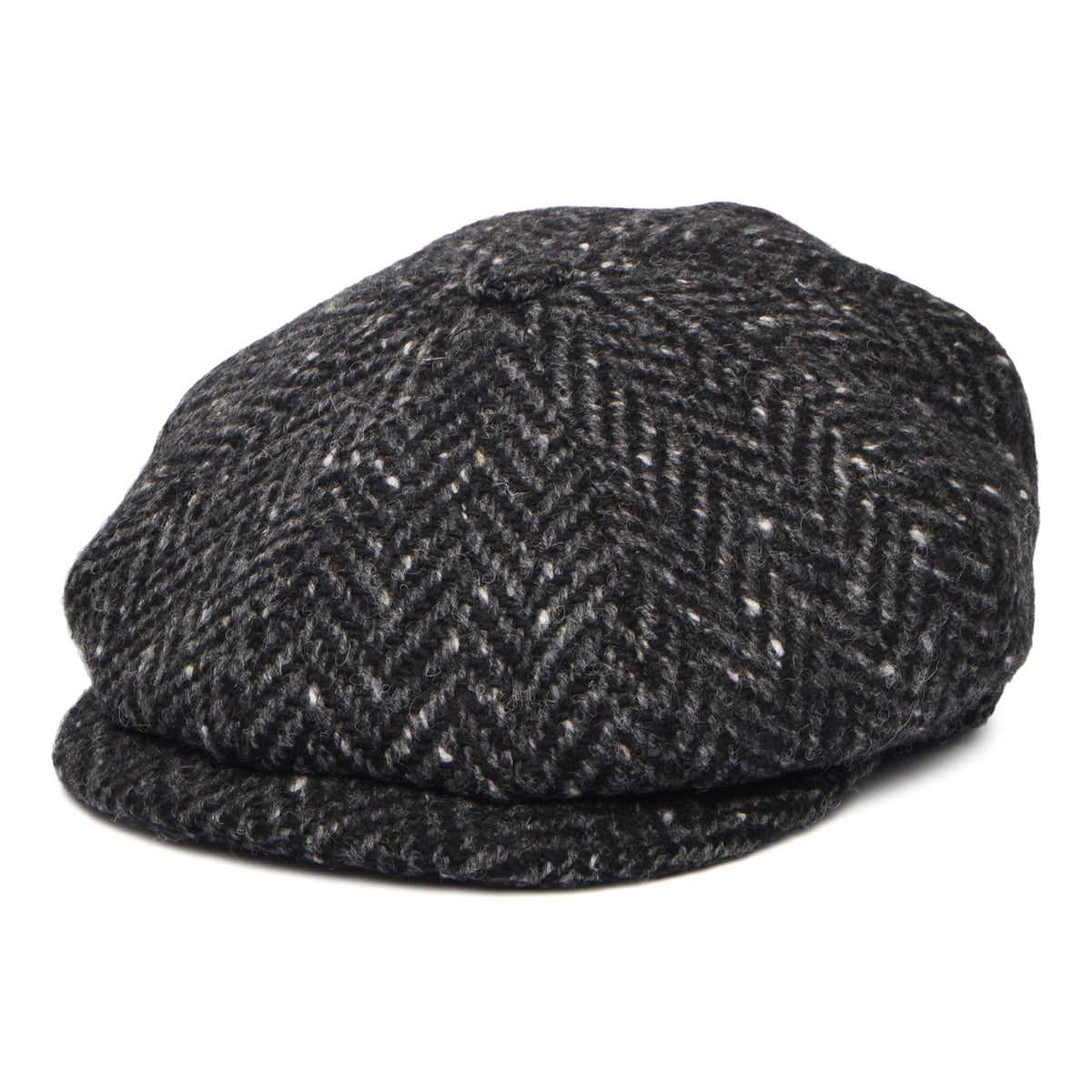 Gorra Newsboy redonda ajuste profundo de Tweed Donegal diseño de espiga de City Sport - Negro-Antracita