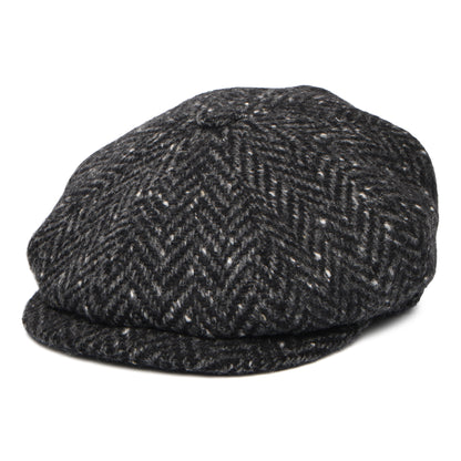 Gorra Newsboy redonda ajuste profundo de Tweed Donegal diseño de espiga de City Sport - Negro-Antracita