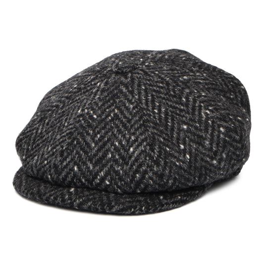 Gorra Newsboy redonda ajuste profundo de Tweed Donegal diseño de espiga de City Sport - Negro-Antracita