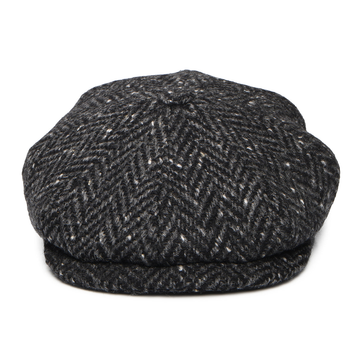 Gorra Newsboy redonda ajuste profundo de Tweed Donegal diseño de espiga de City Sport - Negro-Antracita