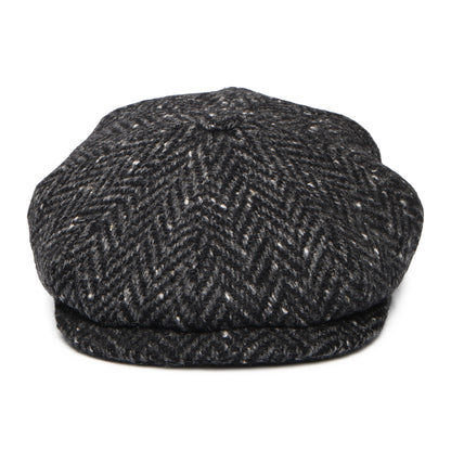 Gorra Newsboy redonda ajuste profundo de Tweed Donegal diseño de espiga de City Sport - Negro-Antracita