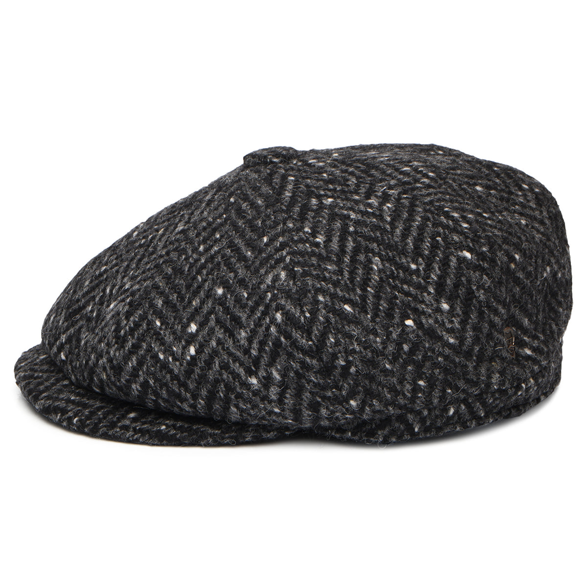 Gorra Newsboy redonda ajuste profundo de Tweed Donegal diseño de espiga de City Sport - Negro-Antracita