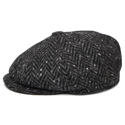 Gorra Newsboy redonda ajuste profundo de Tweed Donegal diseño de espiga de City Sport - Negro-Antracita