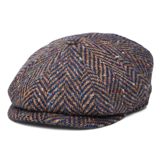 Gorra Newsboy redonda ajuste profundo de Tweed Donegal diseño de espiga de City Sport - Azul-Topo