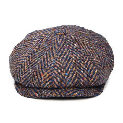 Gorra Newsboy redonda ajuste profundo de Tweed Donegal diseño de espiga de City Sport - Azul-Topo