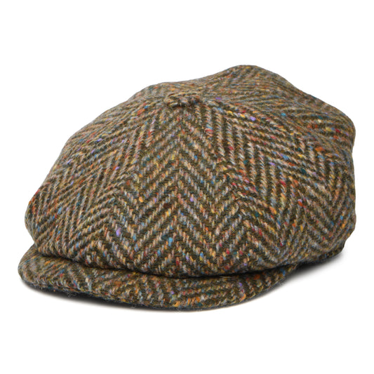 Gorra Newsboy redonda ajuste profundo de Tweed Donegal diseño de espiga de City Sport - Verde Oliva