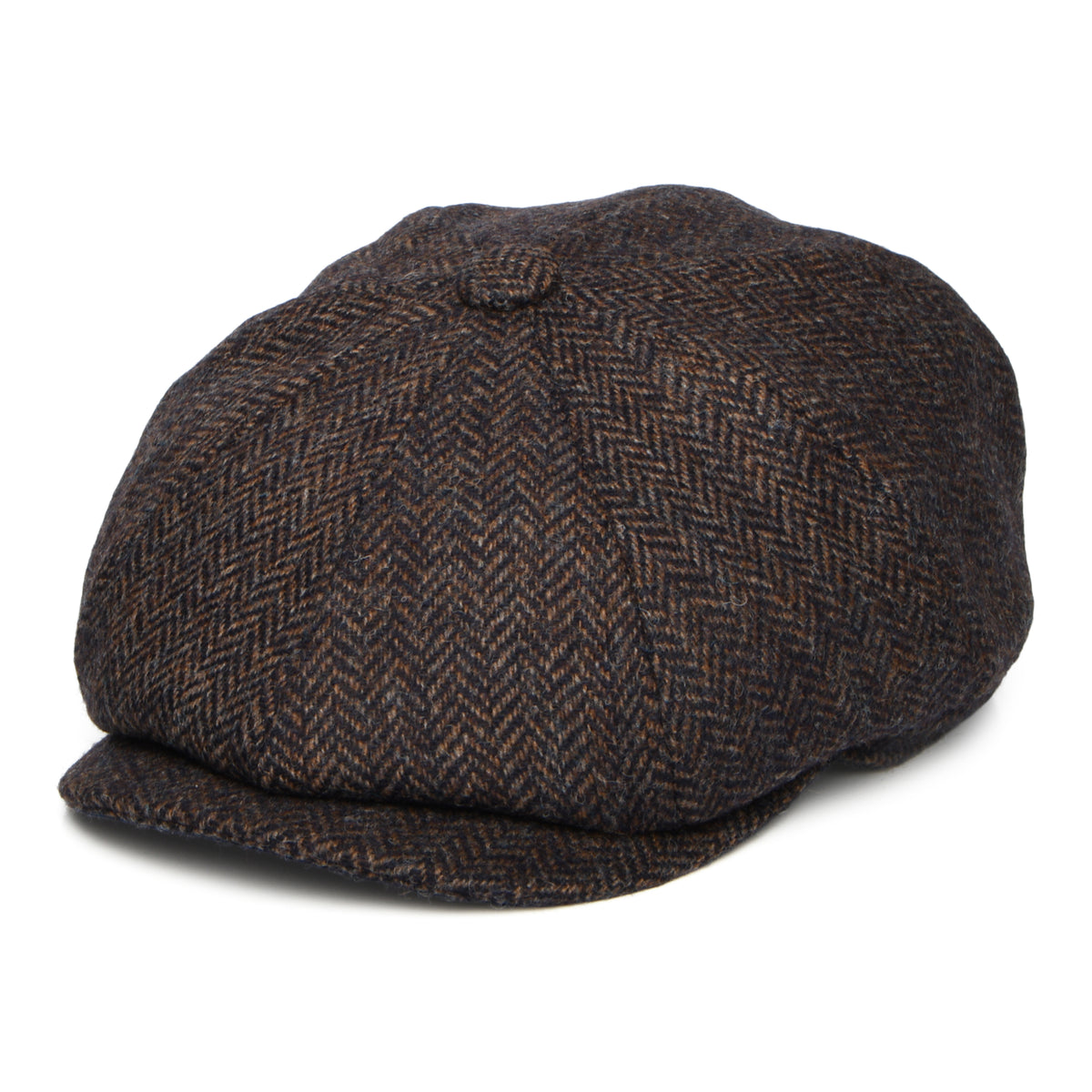 Gorra Newsboy redonda Brooklyn de lana británica diseño de espiga de Christys - Marrón