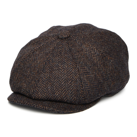 Gorra Newsboy redonda Brooklyn de lana británica diseño de espiga de Christys - Marrón