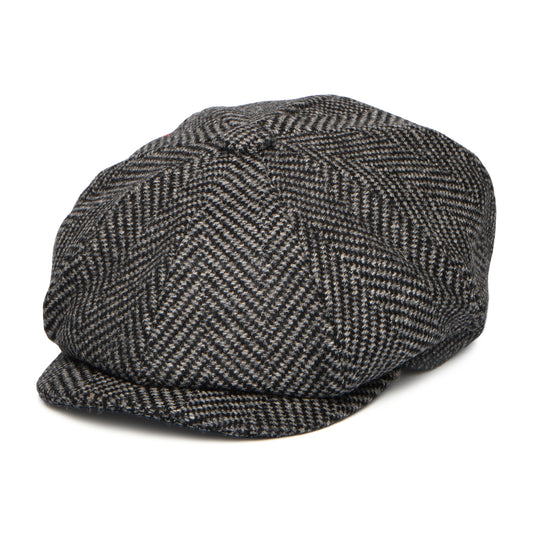 Gorra Newsboy redonda Portobello de lana merino diseño de espiga de Christys - Gris