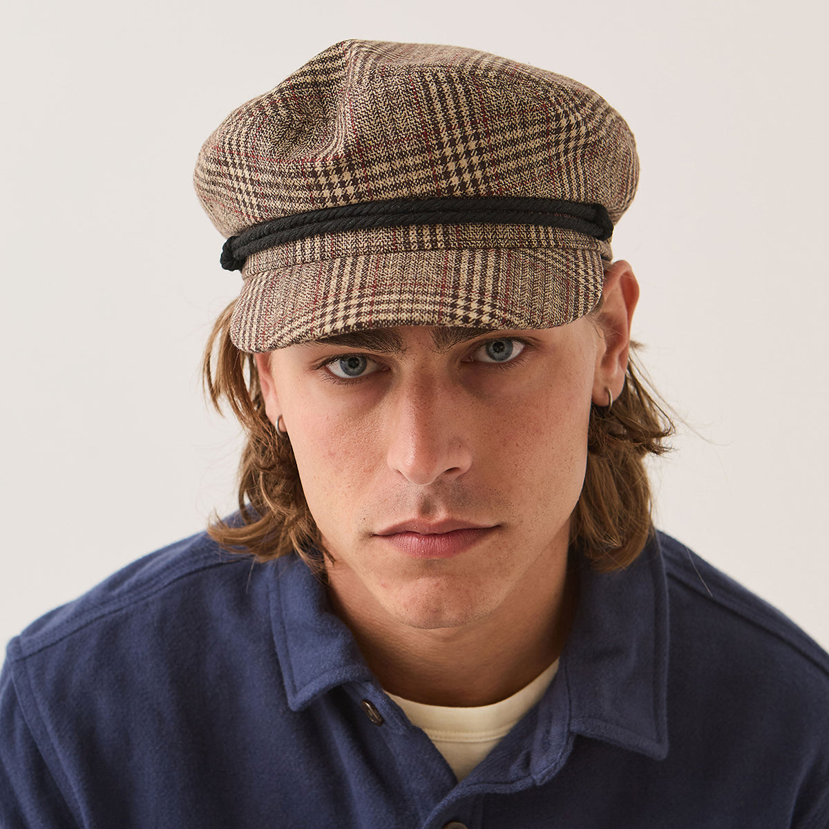 Gorra marinera a cuadros de Brixton - Marrón-Beige Arena-Rojo
