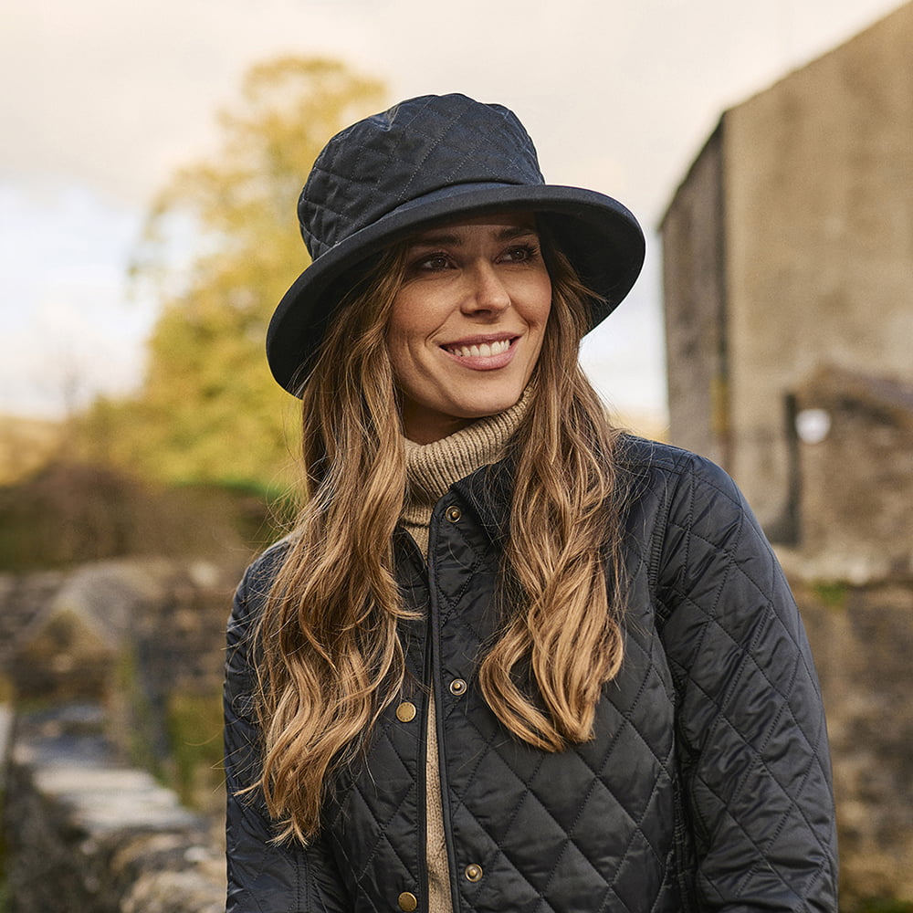 Sombrero de pescador acolchado de algodón encerado británico de Failsworth - Negro