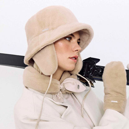 Sombrero de pescador de piel sintética con orejeras de Seeberger - Camel