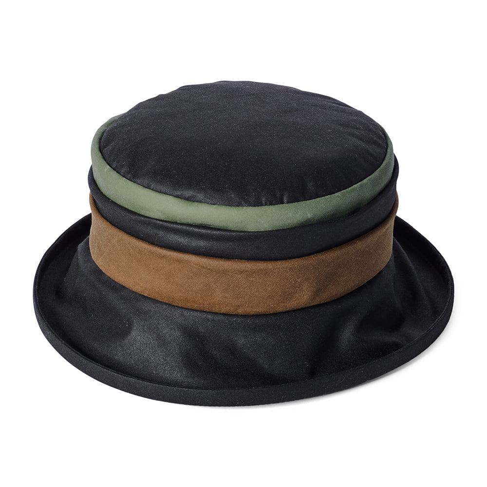 Sombrero de pescador Annie para lluvia de algodón encerado británico de Failsworth - Negro