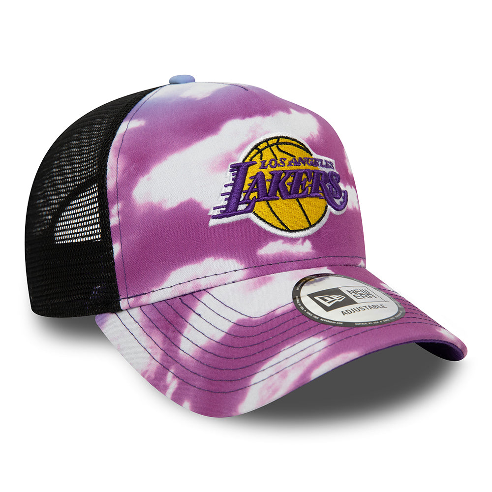 Gorra Trucker A-Frame NBA Cloud AOP L.A. Lakers de New Era - Morado-Blanco