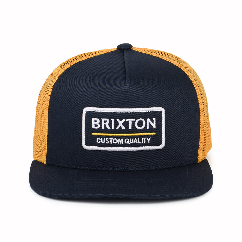 Gorra Trucker Palmer Proper MP de Brixton - Azul Marino Lavado-Amarillo