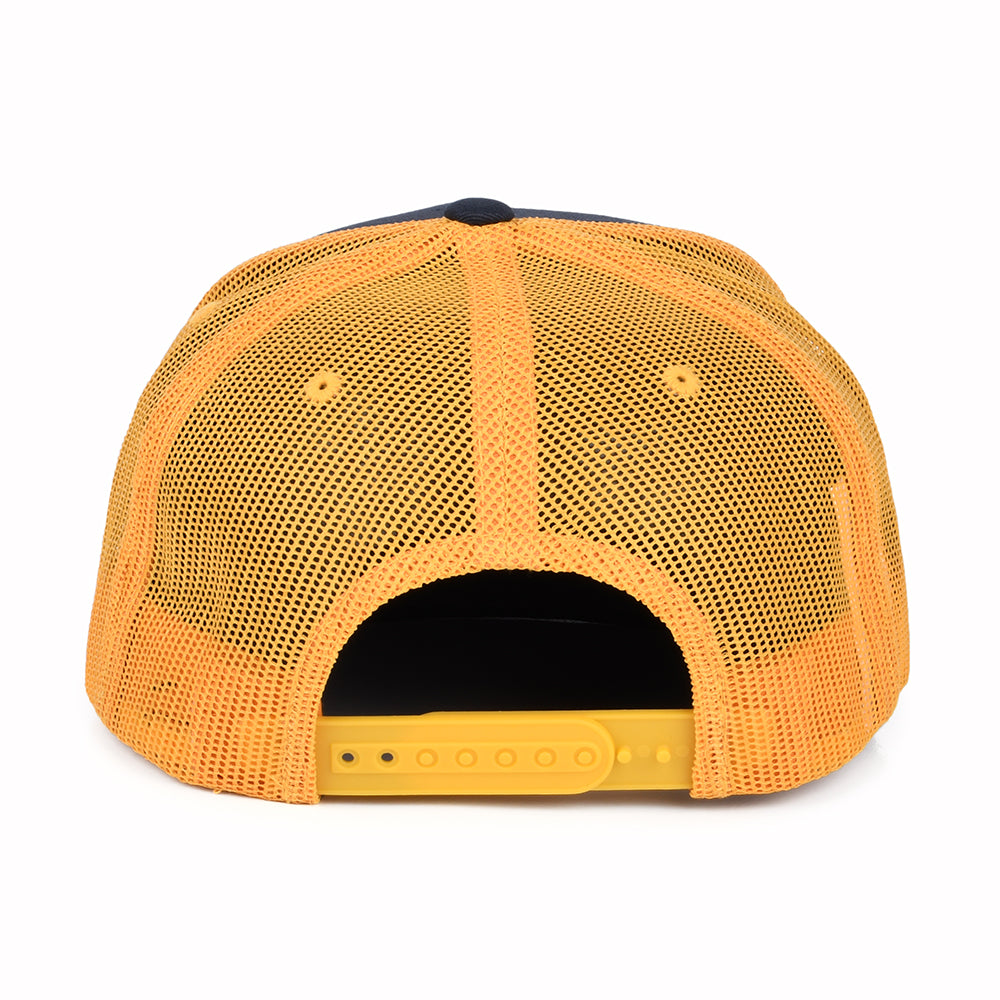 Gorra Trucker Palmer Proper MP de Brixton - Azul Marino Lavado-Amarillo
