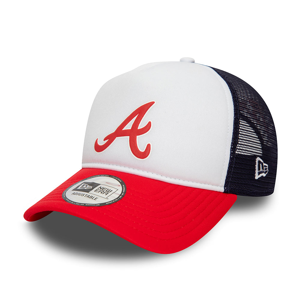 Gorra Trucker A-Frame MLB Logo Atlanta Braves de New Era - Blanco-Escarlata-Azul Marino