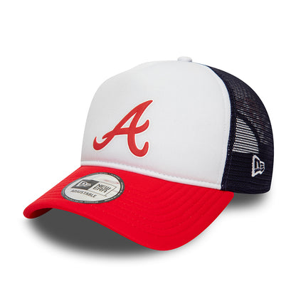 Gorra Trucker A-Frame MLB Logo Atlanta Braves de New Era - Blanco-Escarlata-Azul Marino