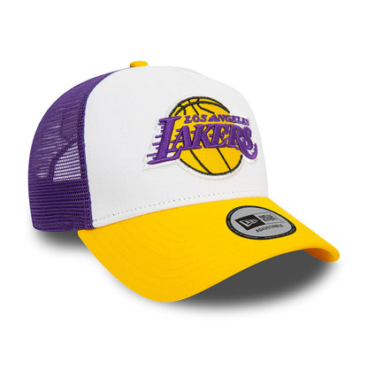 Gorra Trucker A-Frame NBA Rear Arch L.A. Lakers de New Era - Blanco-Amarillo-Morado