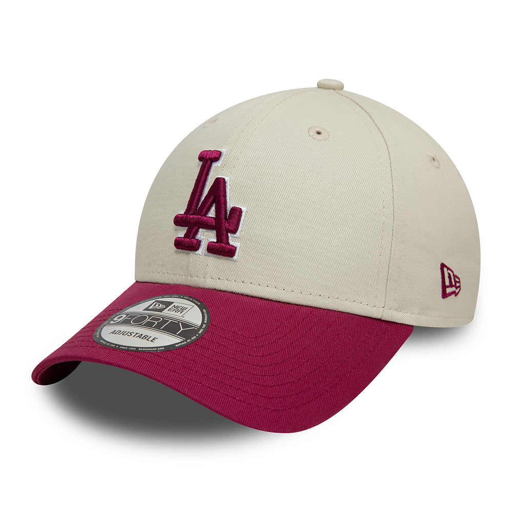 Gorra de béisbol 9FORTY - MLB World Series Patch L.A. Dodgers de New Era - Blanco Marfil-Rojo Cereza